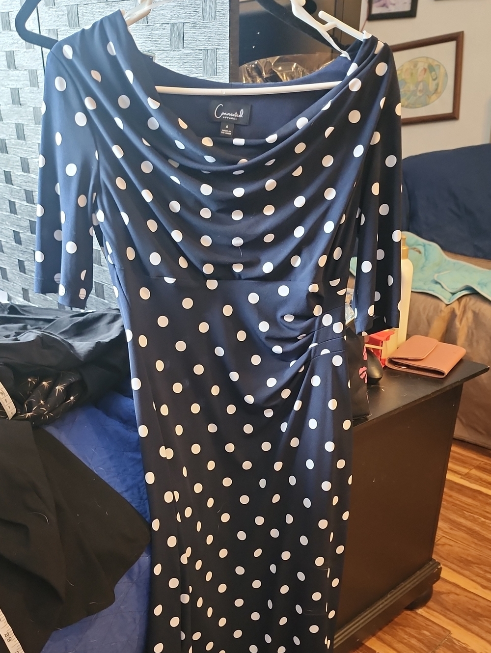 Connected Apparel Navy And White Polka Dot